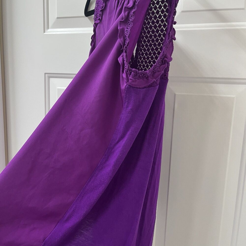 Worthington Sleeveless Blouse Top Womens XL Purple Colorblock Crochet Mardi Gras - Picture 3 of 7